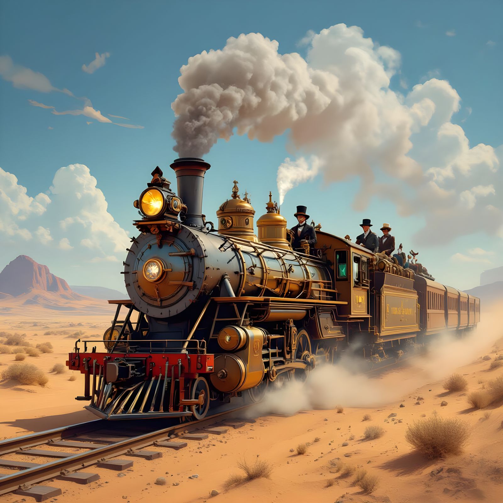 Steampunk Train Hurtles Across Desert Landscape