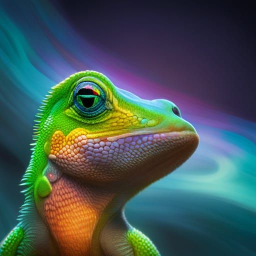 Rainbow Holographic Gecko in Splash Art Style