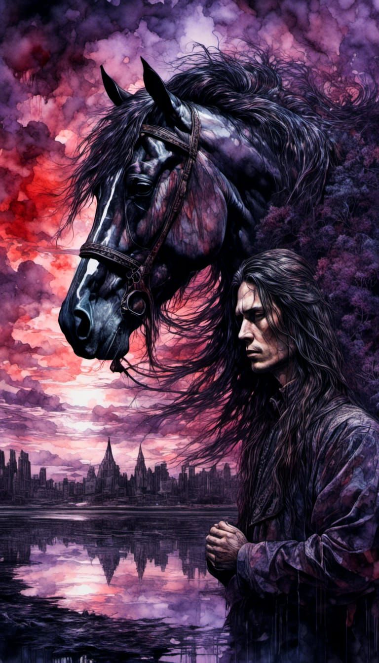 Dystopian Double Exposure: Man and Mirrored Landscape