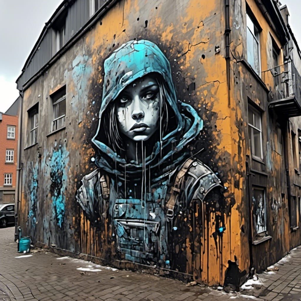 Goth Punk Protester in Surreal Street Art