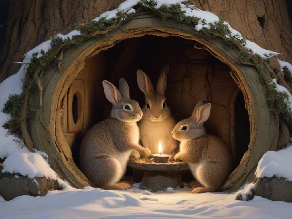 Whimsical Winter Wonderland of Rabbits