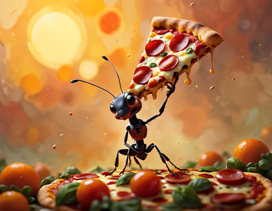 Chibi Ant Pizza Portrait in Renaissance Style