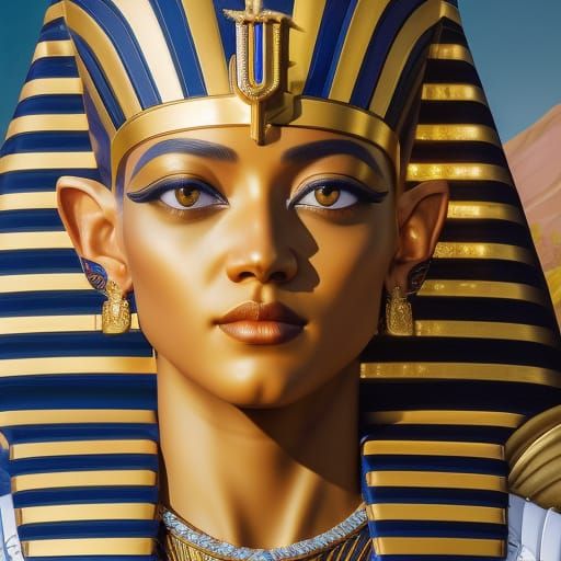 King Tutankhamun: Whimsical Portrait in Ancient Egyptian Sty...