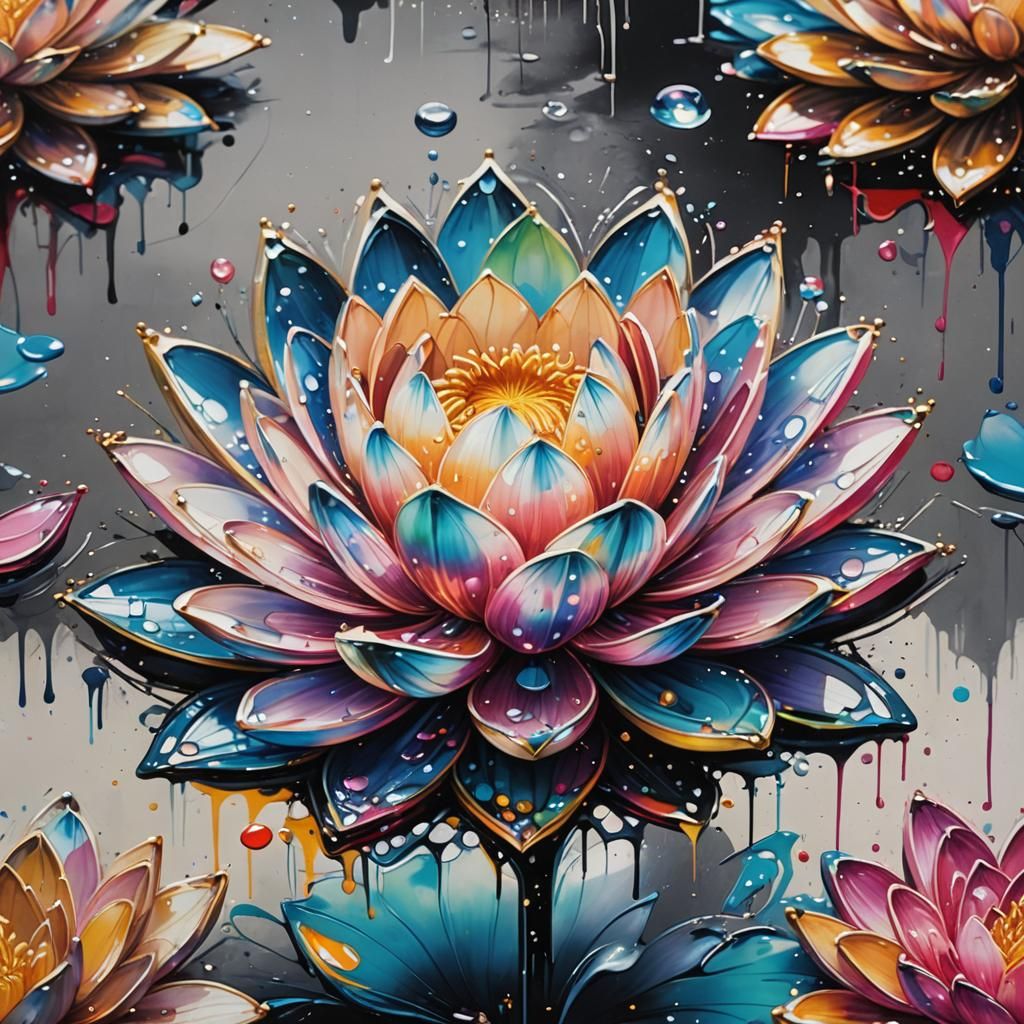 Crystal Lotus Flower in Graffiti Splash Art