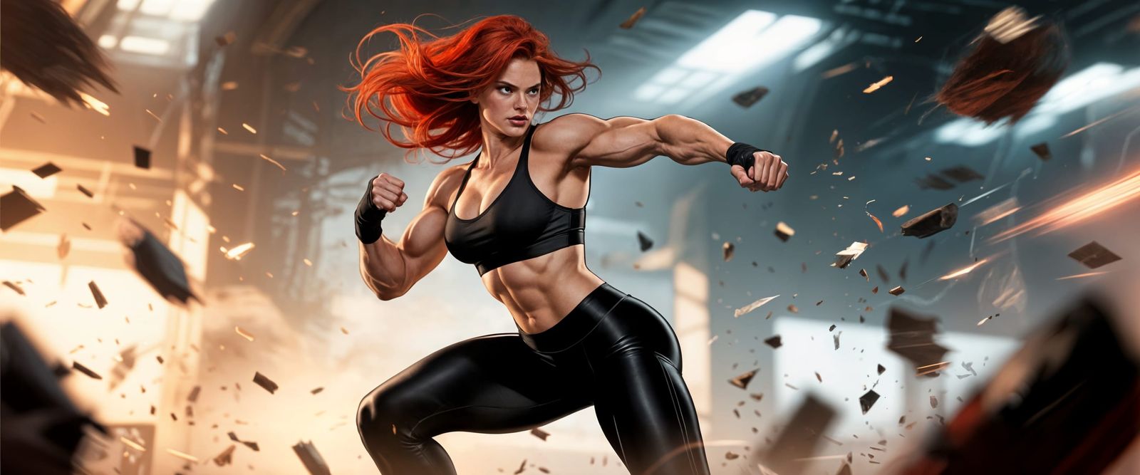 Fit Woman in Dynamic Action Pose