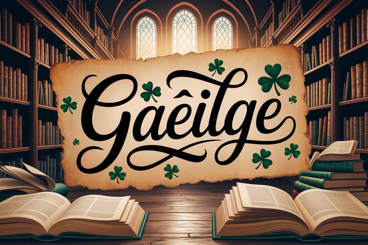 Elegant Gaelic Script in Cozy Library Setting