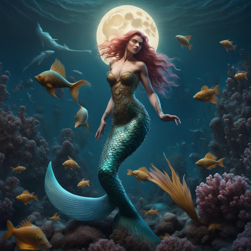 Detailed Mermaid Emerges from Ocean Depths
