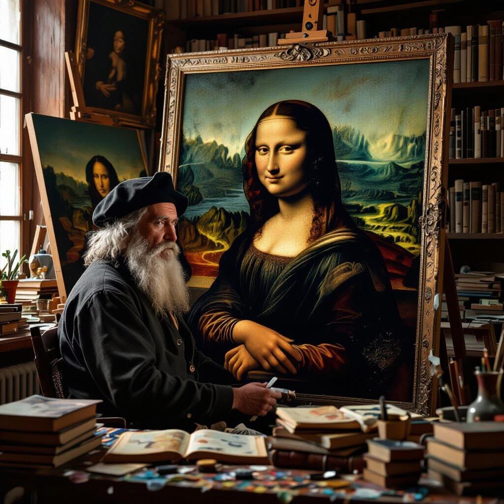Leonardo Da Vinci in Studio: Renaissance Oil Painting
