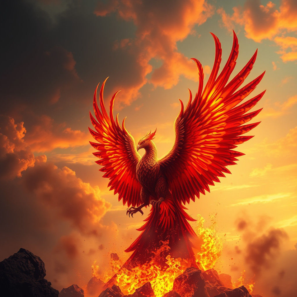 Majestic Phoenix Rebirth in Digital Matte Painting