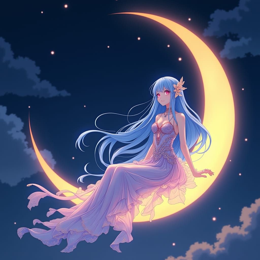 Female on a crescent moon