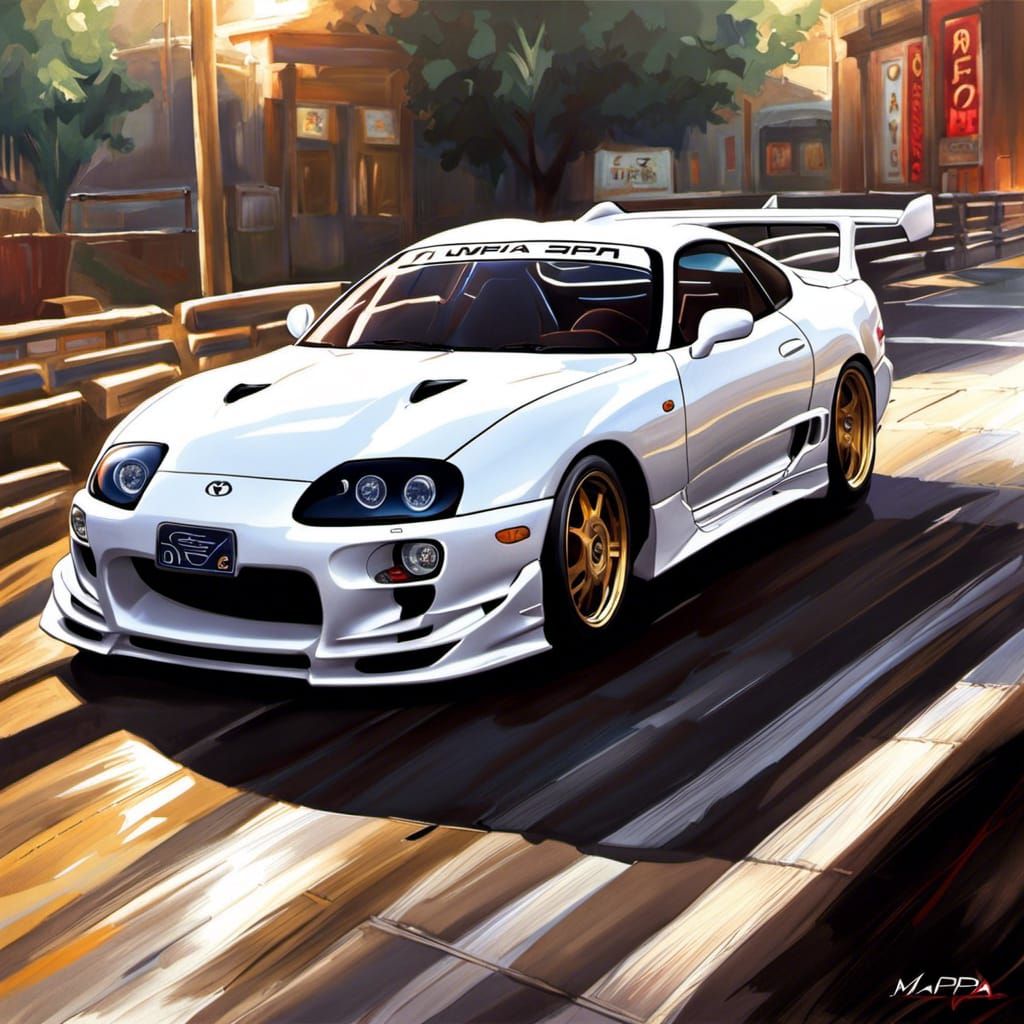 White Toyota Supra in Anime Manga Style