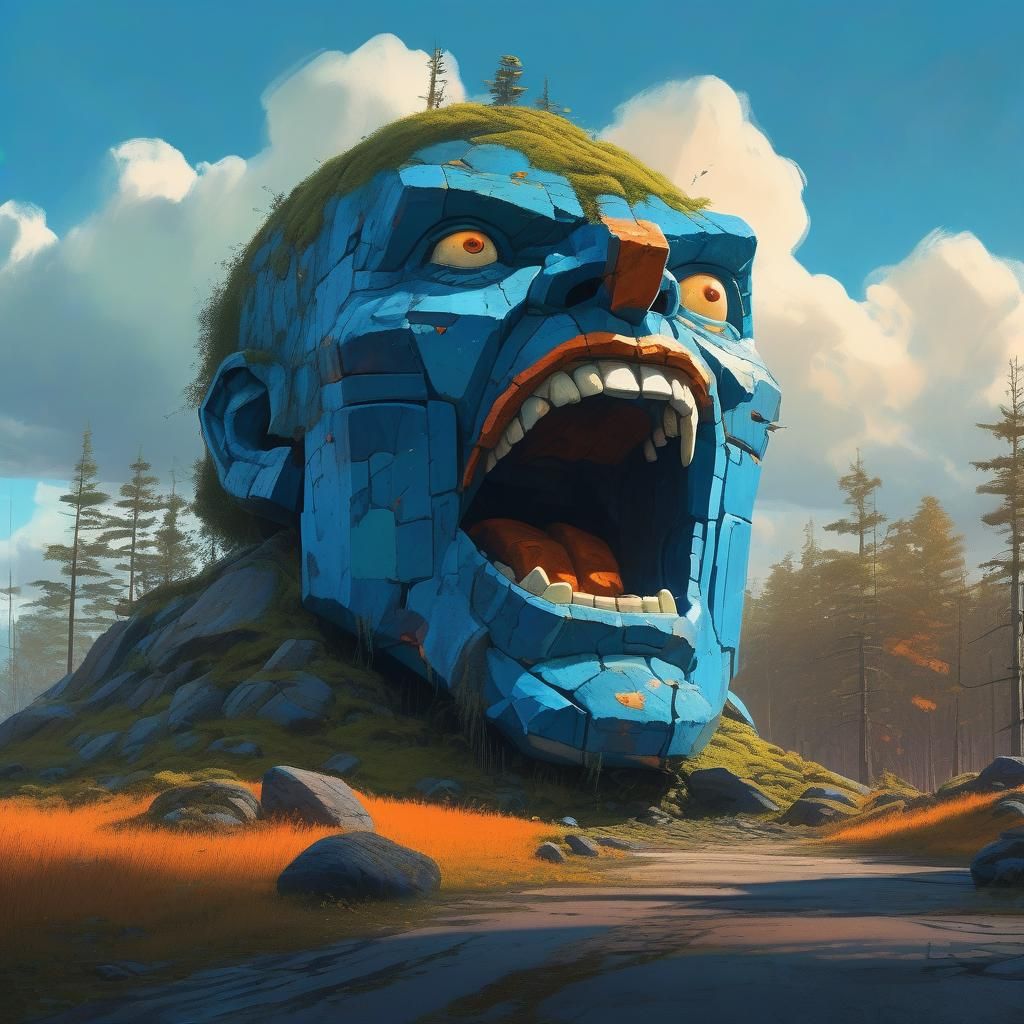Giant's Head in Opalescent Fantasy Landscape