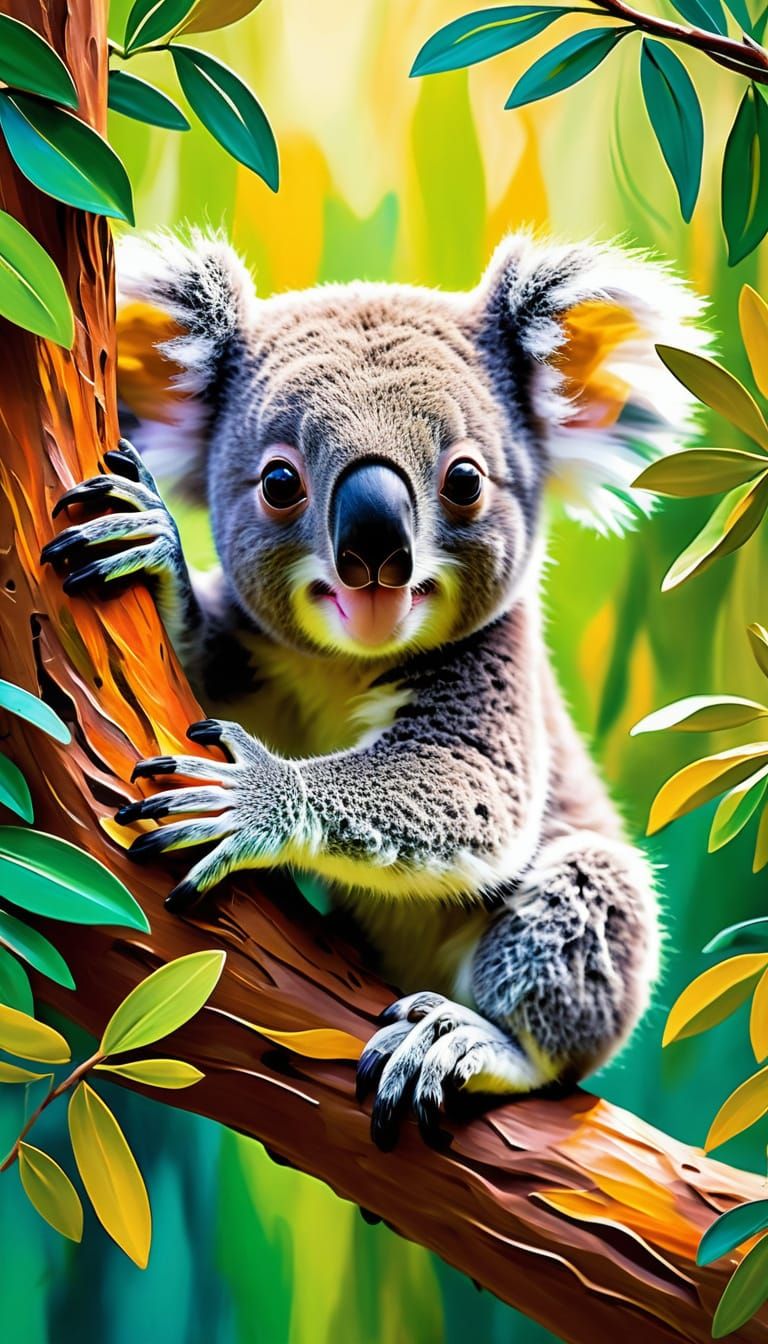 Vibrant Australian Wildlife Scene in Fauvist Oil Painting St...