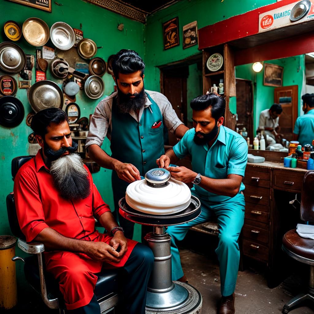 Barber Shaves Customer with Hubcap in Karachi