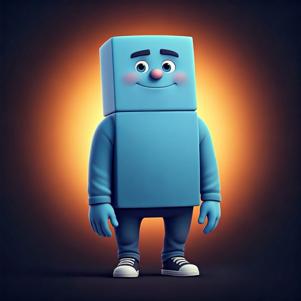 Stylized 3D Concept Art of a Blue-Clothed Figure in a Bright...