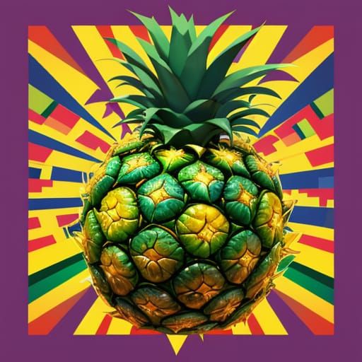 Geometric Fractal Pineapple in Vibrant Triadic Colors