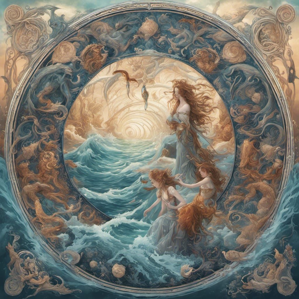 Aquarian Mandala with Water Nymphs in Digital Matte Painting