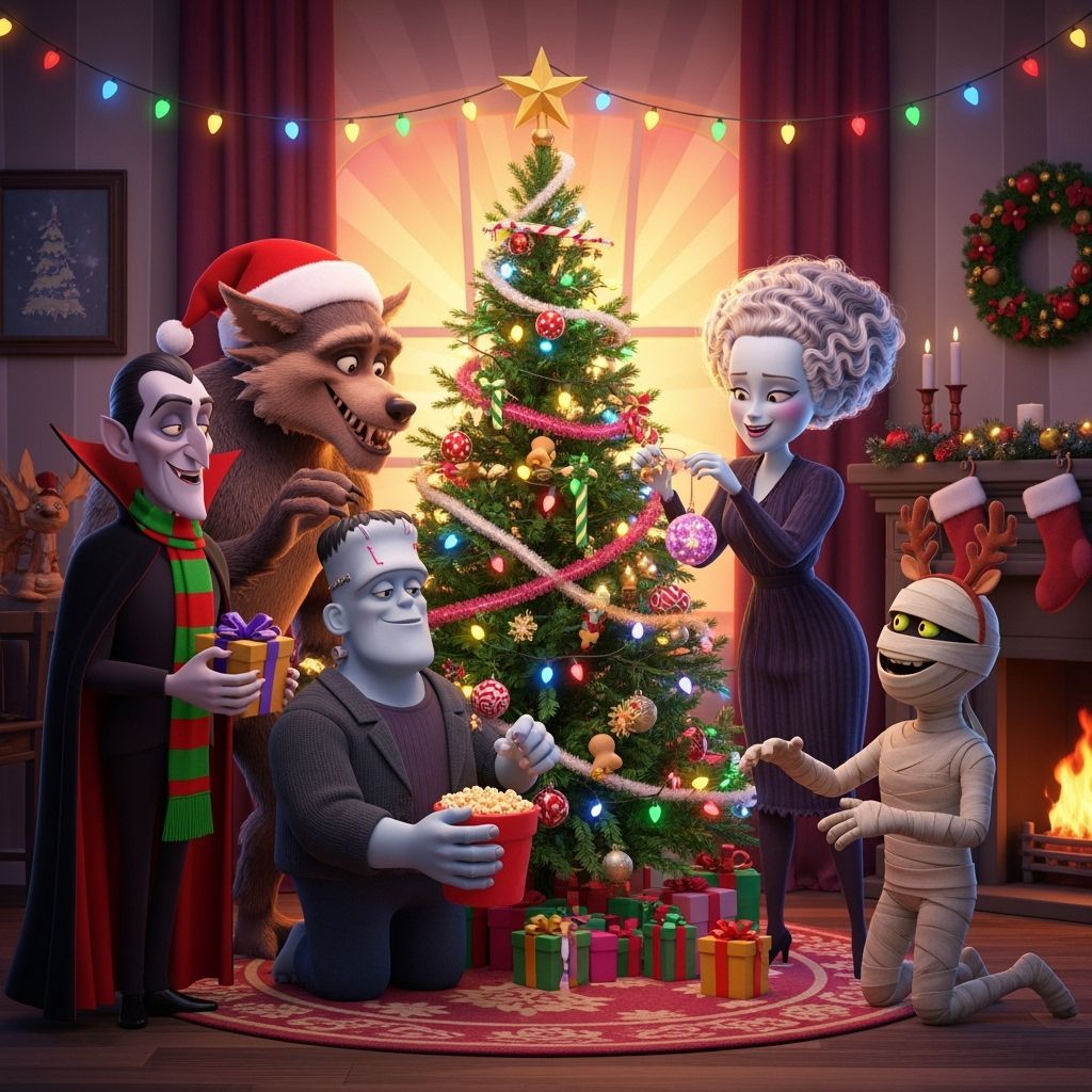 Monsters Celebrate Christmas in Whimsical Pixar Style