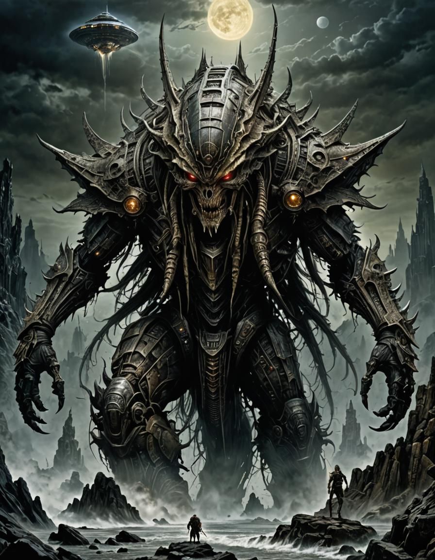 UFO with Engravings over Burning Field