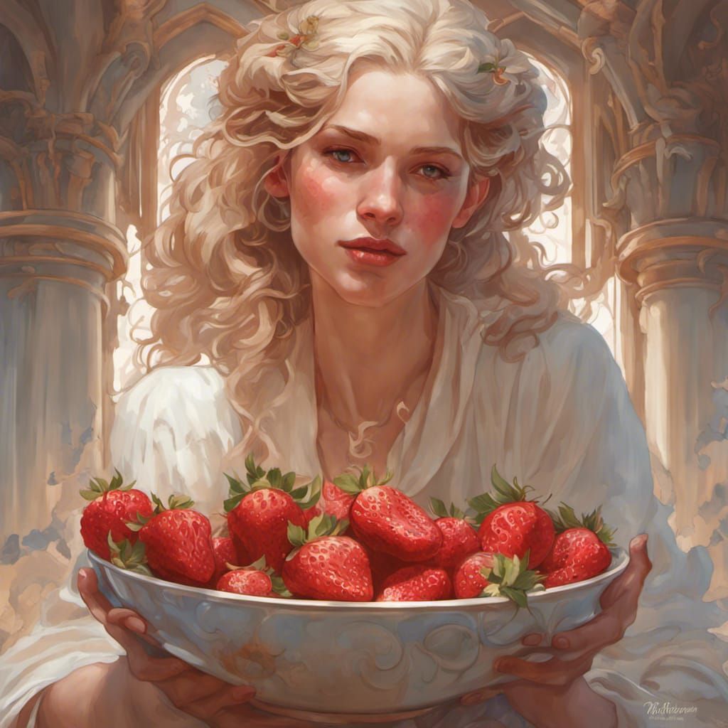 Woman with Strawberries and Cream: Dreamy Portrait