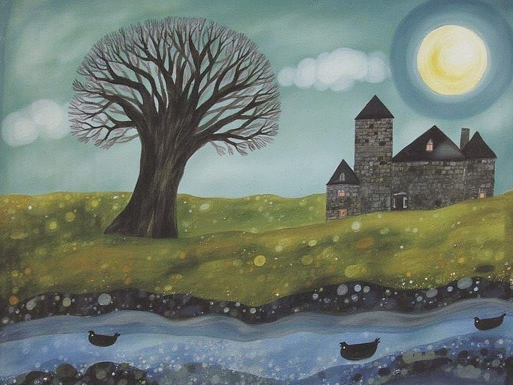 Enchanting Fairytale Scene at Night's Beginning