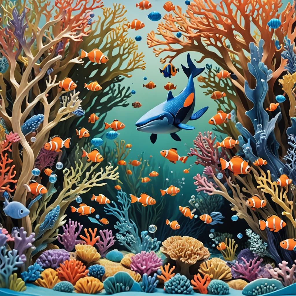 Vibrant Underwater Scene in Pop-Up Book