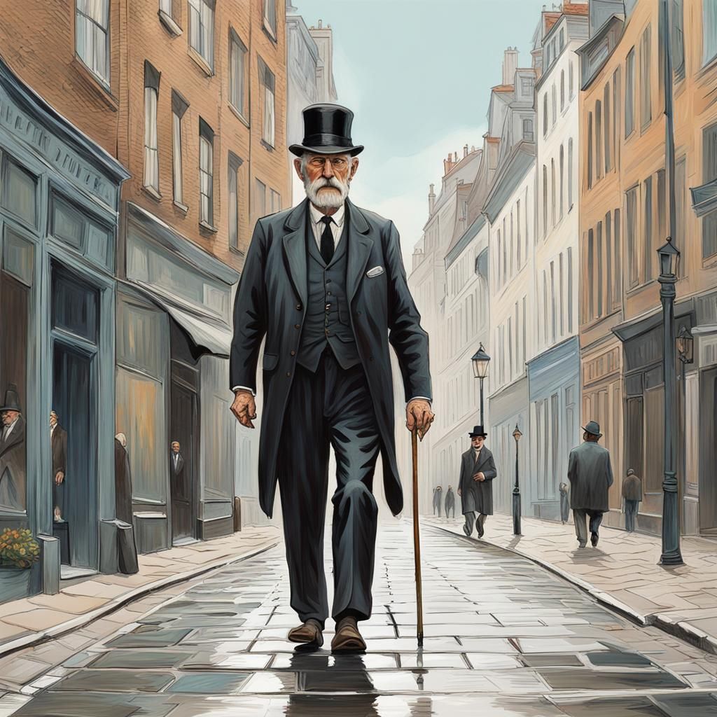 Elderly Man in Brussels Street, Digital Painting