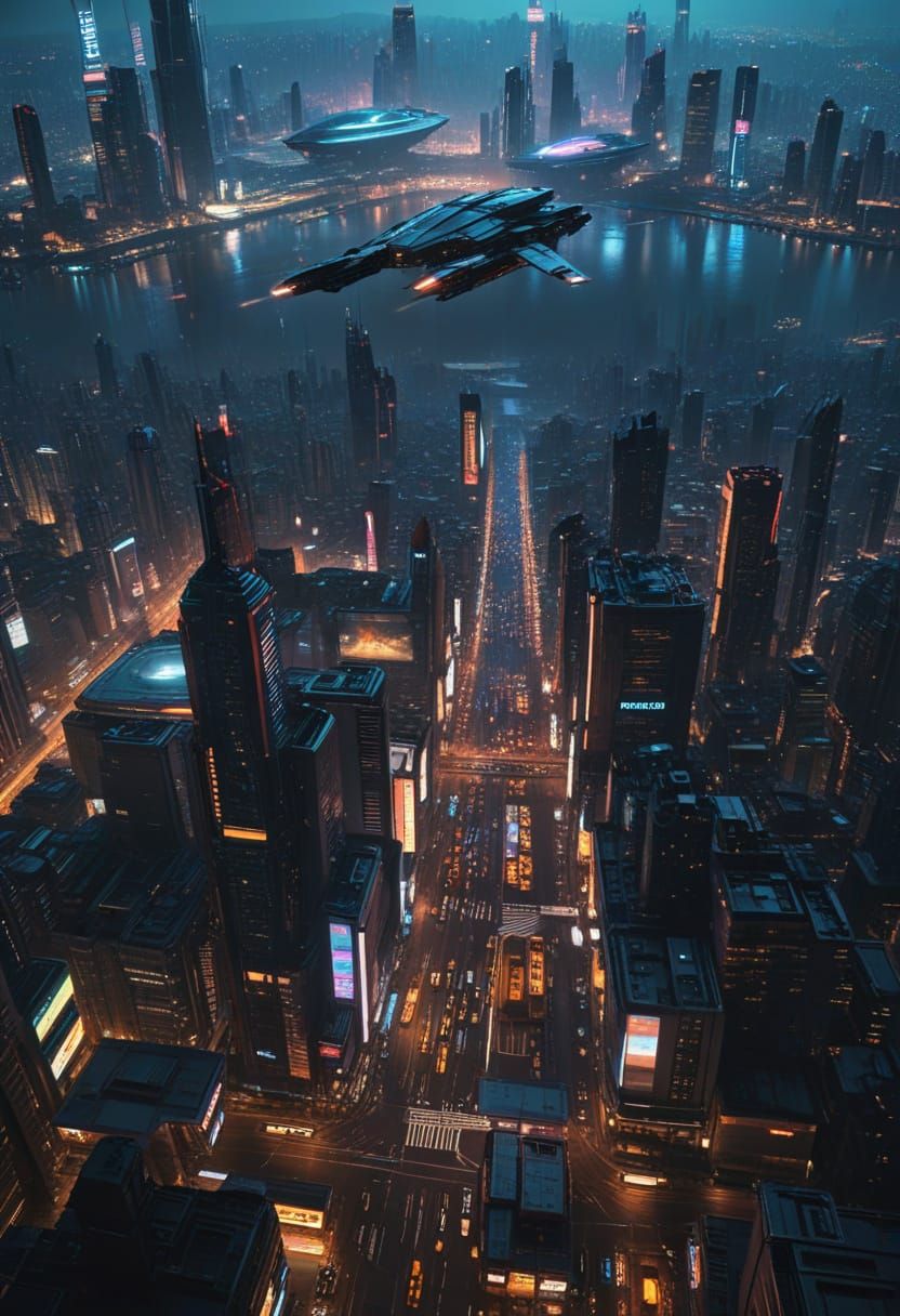 Futuristic Cyberpunk Cityscape with Neon Glow