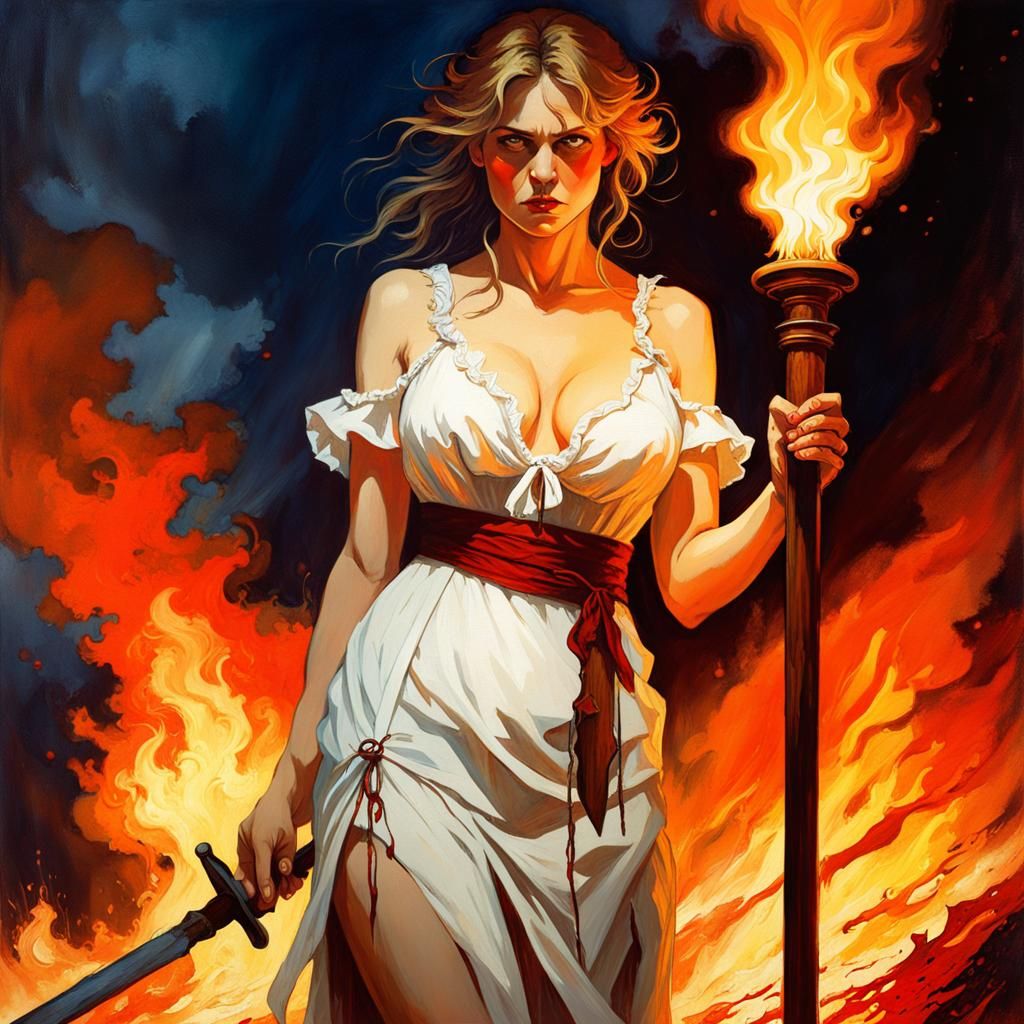 Gothic Woman Burning Stake Oil Painting
