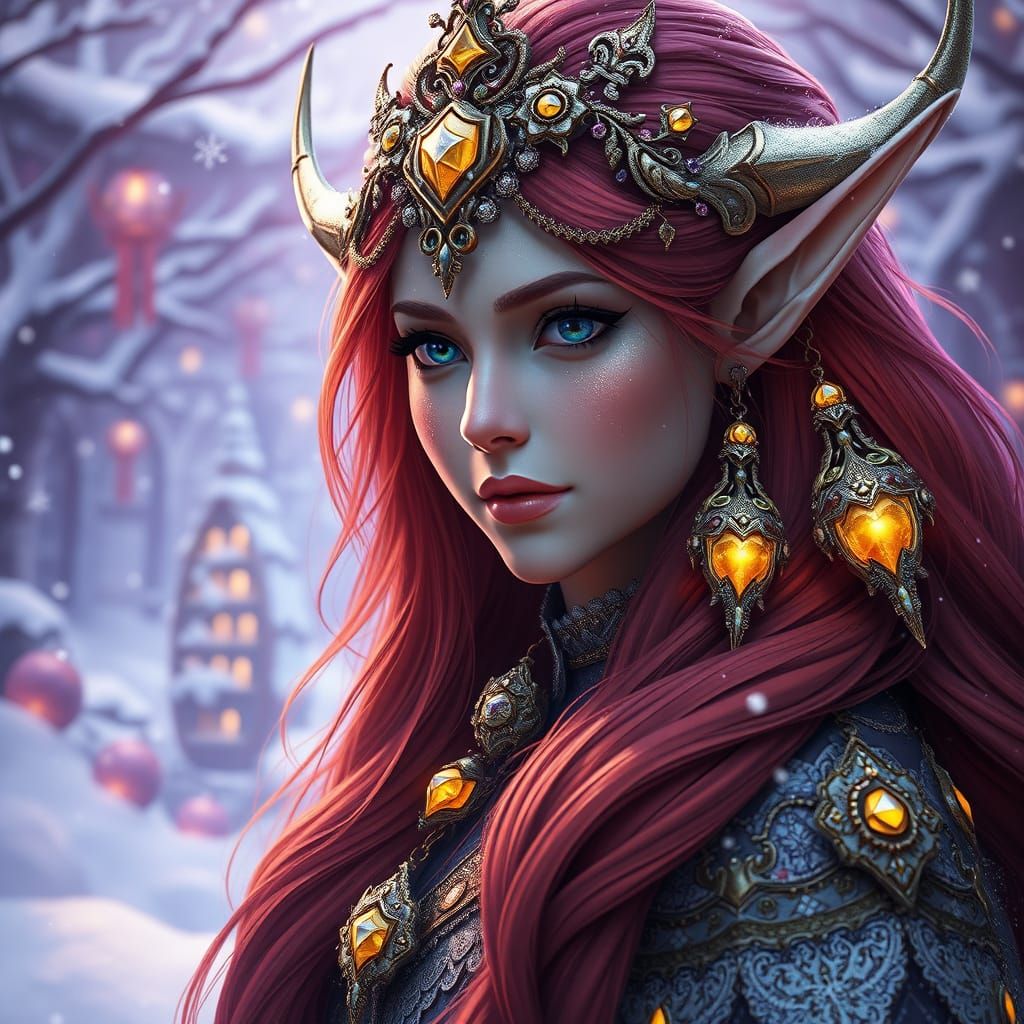 Elf Queen in Festive Winter Wonderland