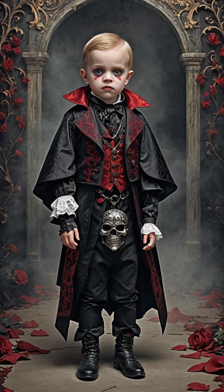 Toddler Vampire Costume Portrait in Gothic Style