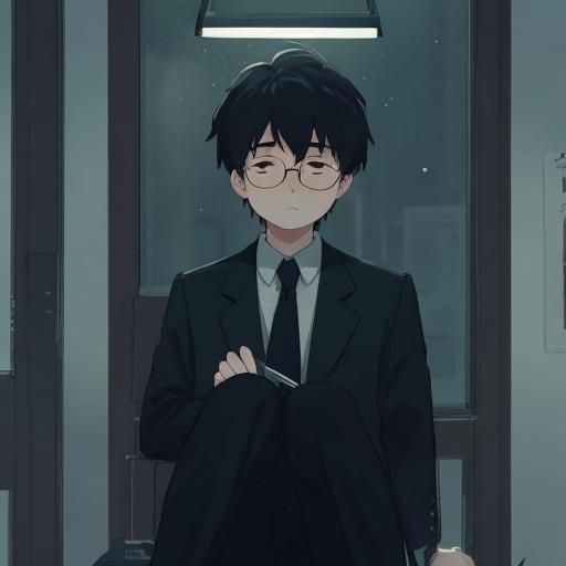 Melancholic Boy in Office Film Still