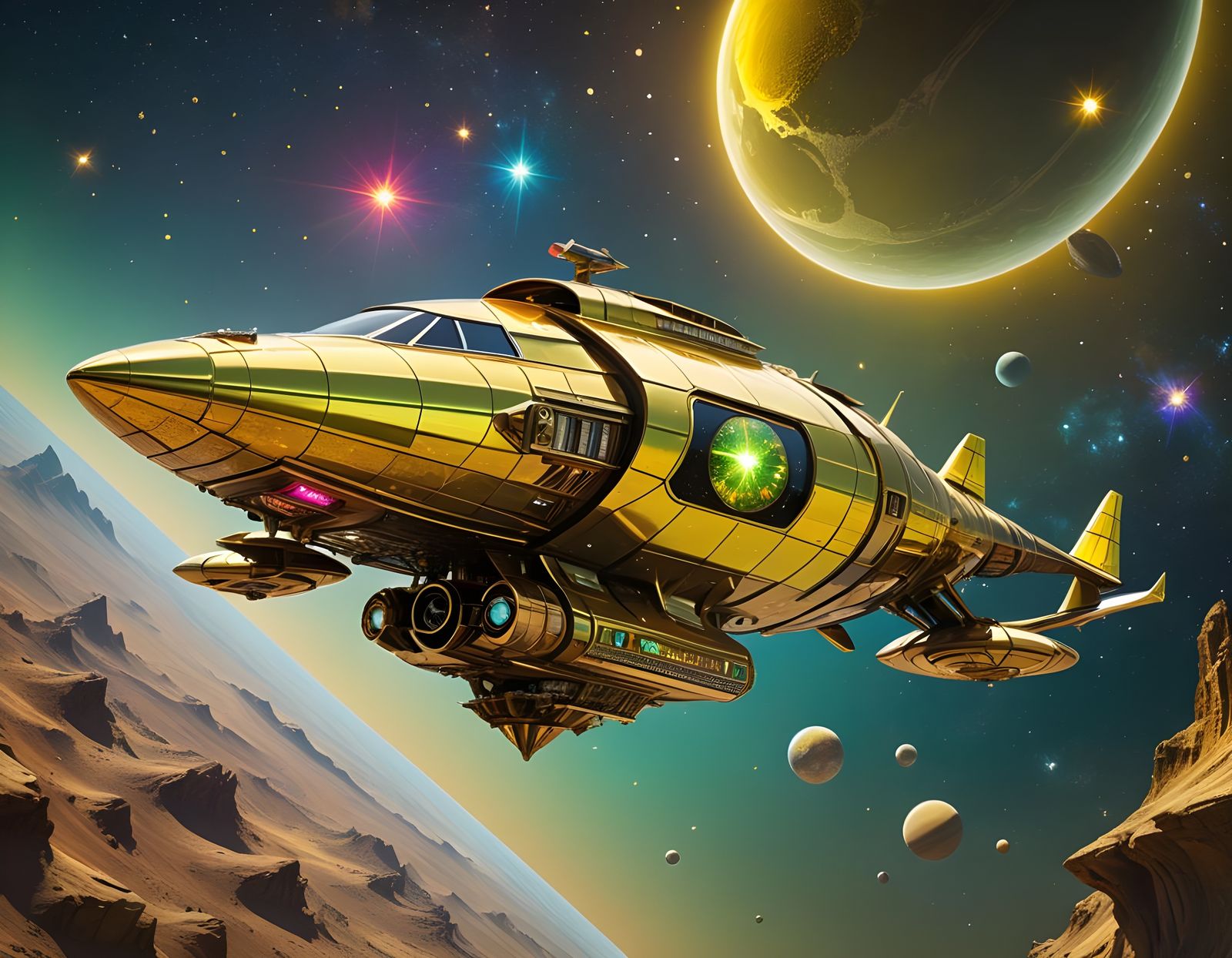Steampunk Starship Odyssey in Cosmic Gold