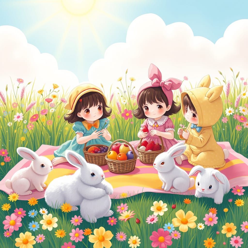 Children's Picnic with Rabbits in Sanrio Style
