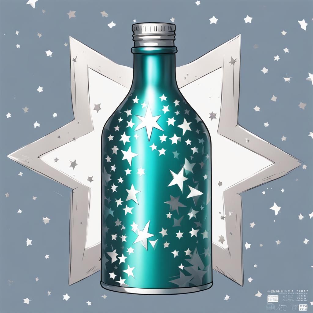 Metallic Bottle with Star Patterns in Anime Style