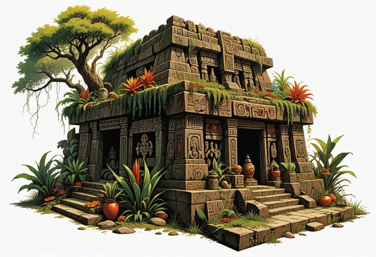 Ancient Aztec Temple Concealed by Jungle Vines in Cinematic....