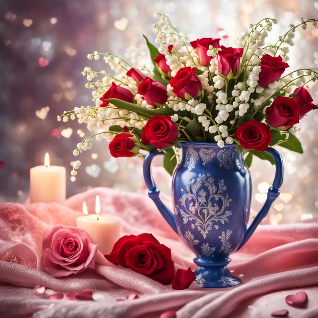 Romantic Porcelain Vase with Roses: Professional Photography