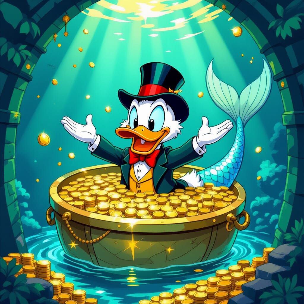Scrooge McDuck and Mermaid in Gold Coins