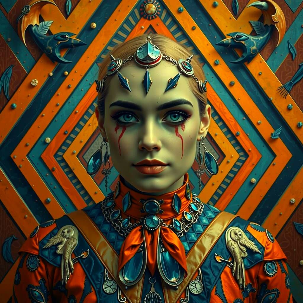 Enigmatic Woman Lost in Thought: Hyperrealistic Abstraction