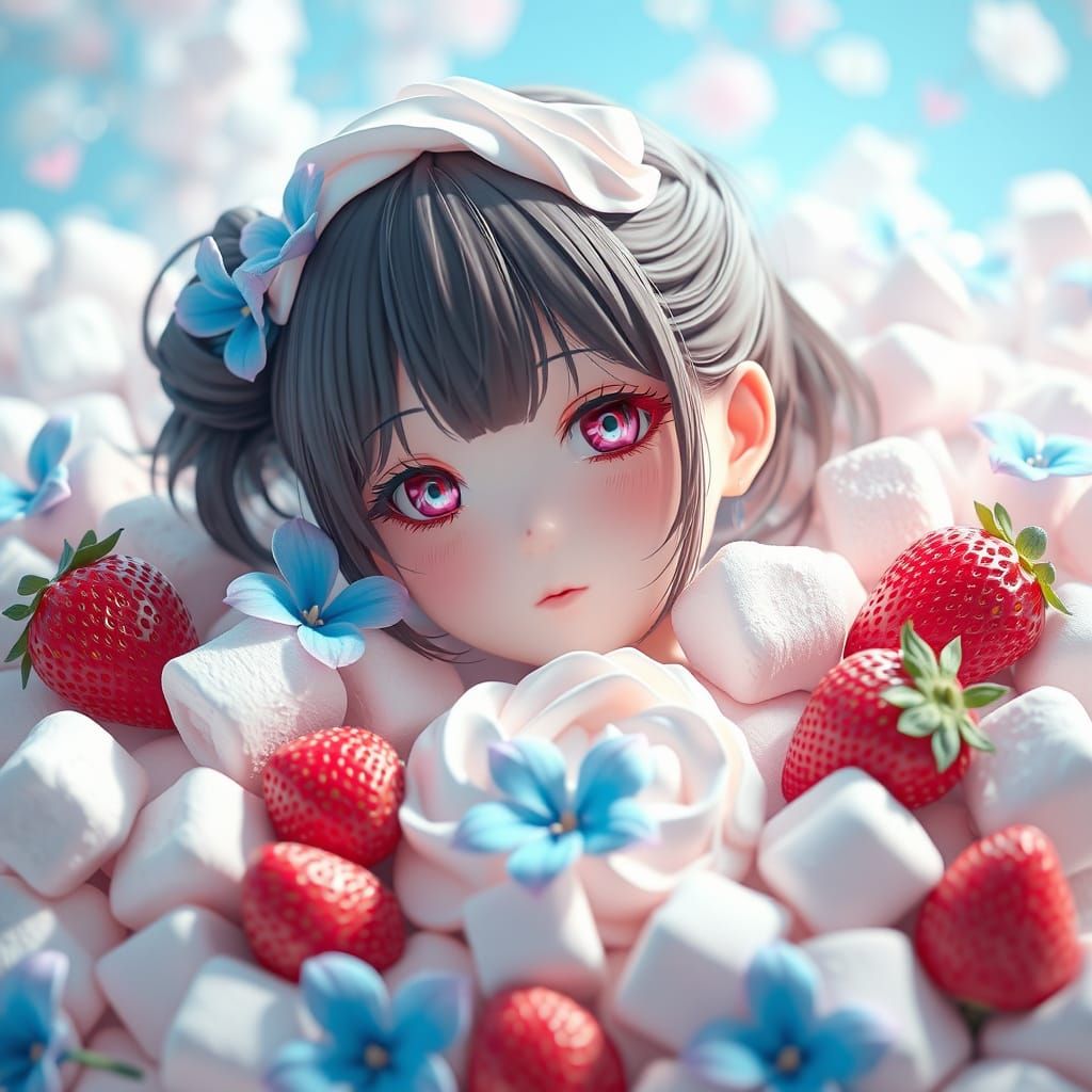 Strawberry Marshmallow Girl in 3D Anime Style