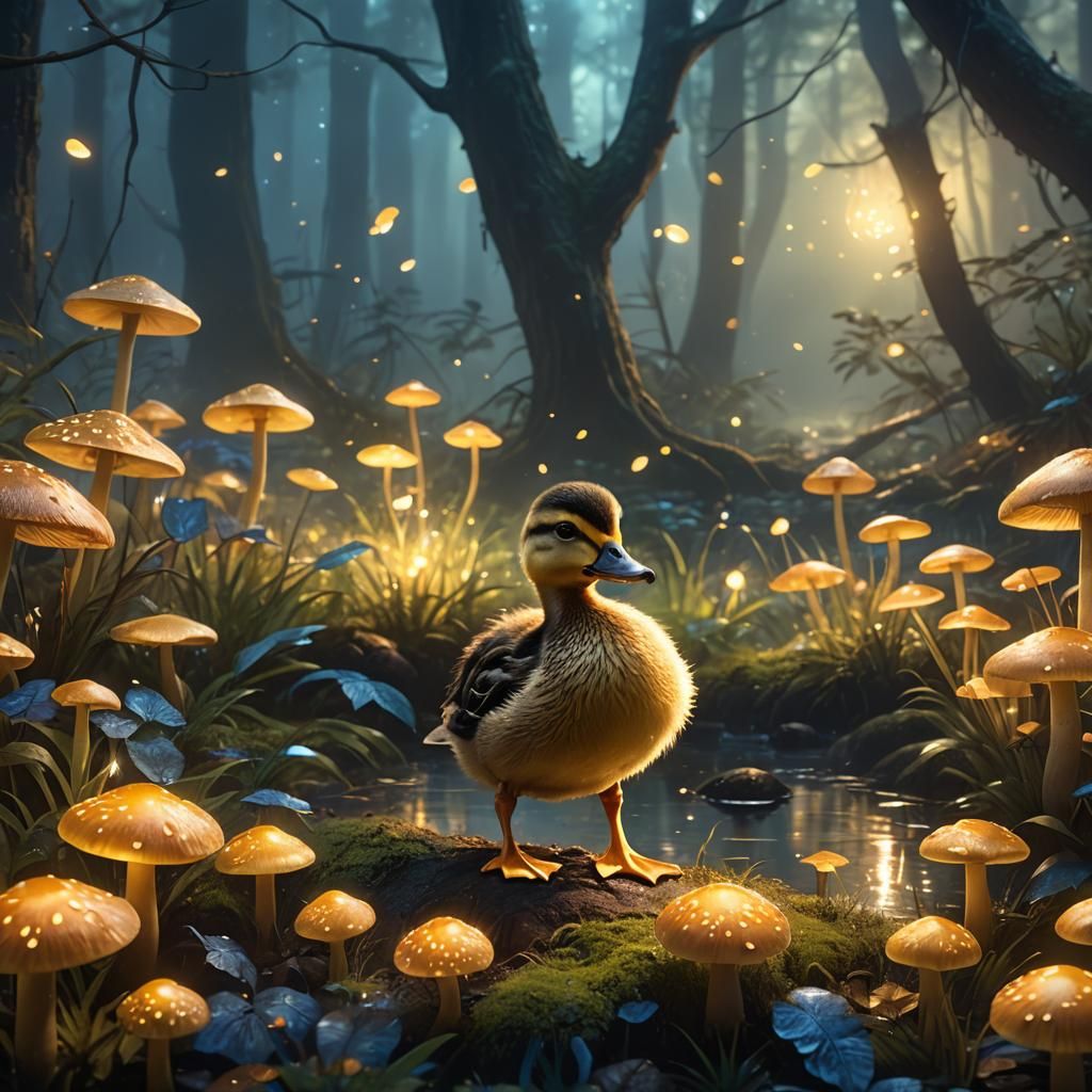 Baby Duck in Enchanted Forest: 3D Photorealism