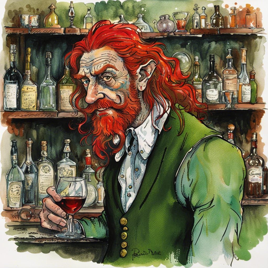 Fantasy Barkeeper Portrait in Quentin Blake Style