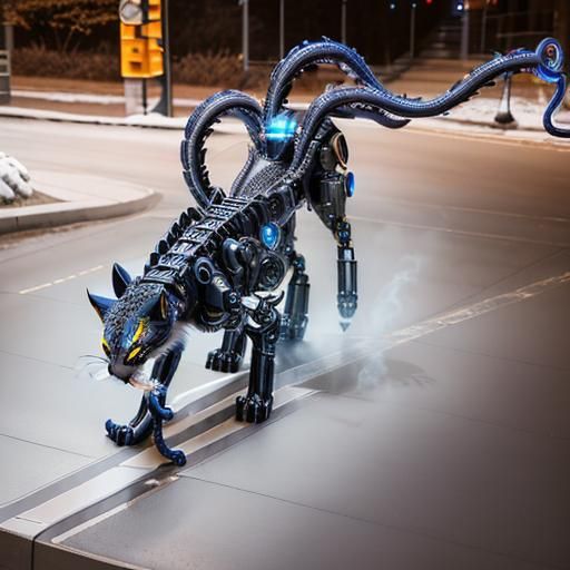 Cybernetic Panther in a Futuristic City