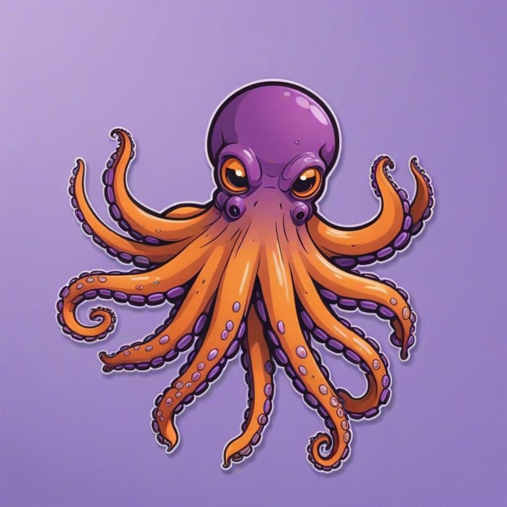 Vibrant Cartoon Octopus with Worm Hook
