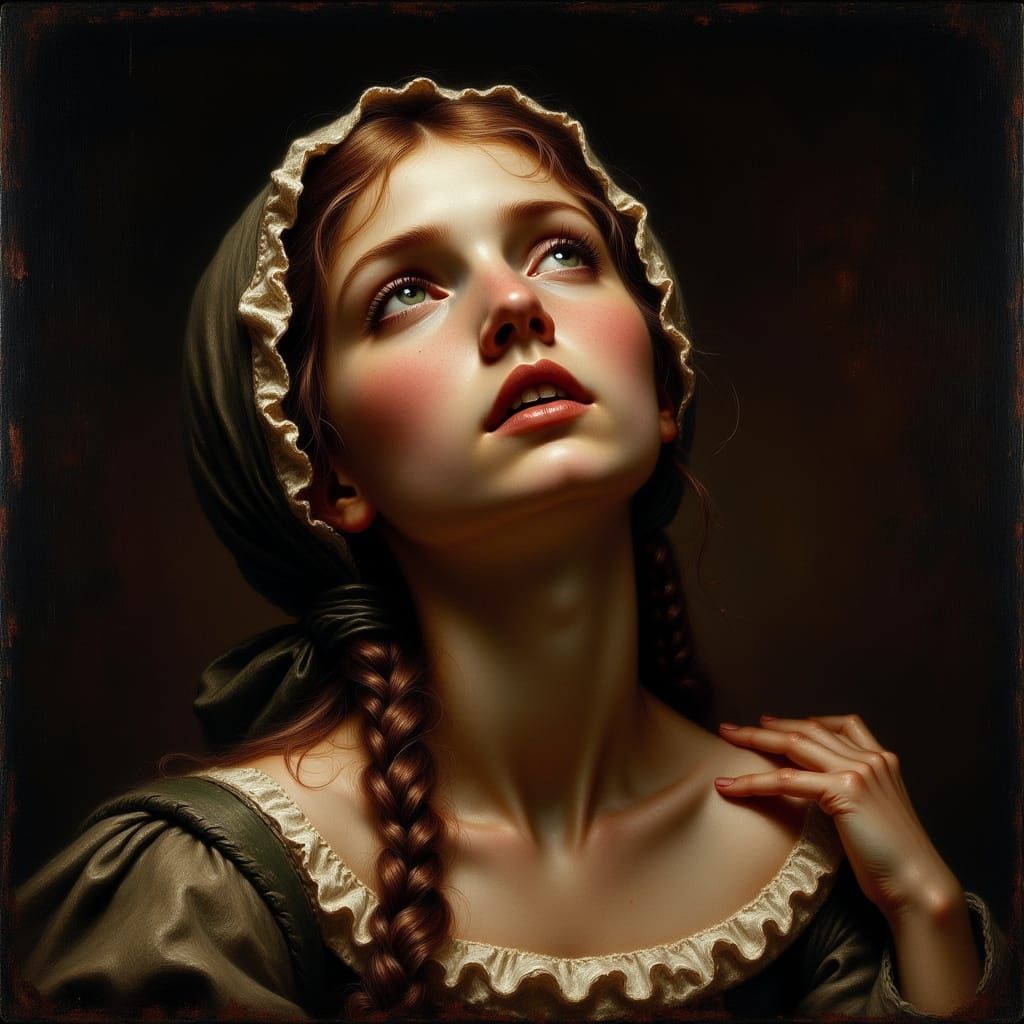 Awe-struck Peasant Girl in Romantic Painting Style