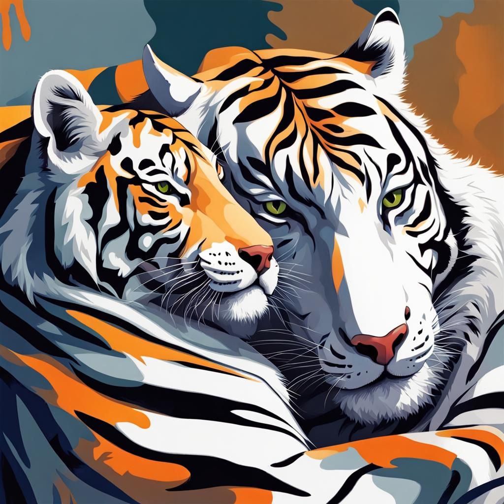 Cuddling Tigers: Abstract Art with Complementary Colors