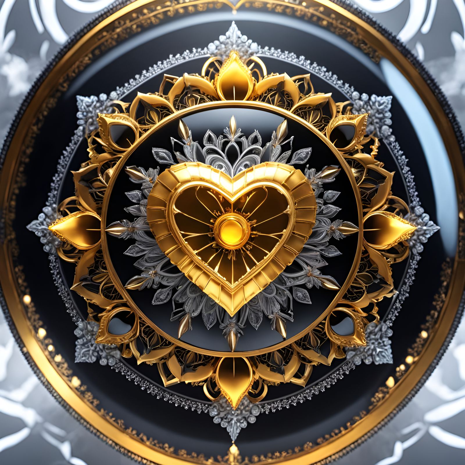 Golden Heart Mandala in Steampunk Style