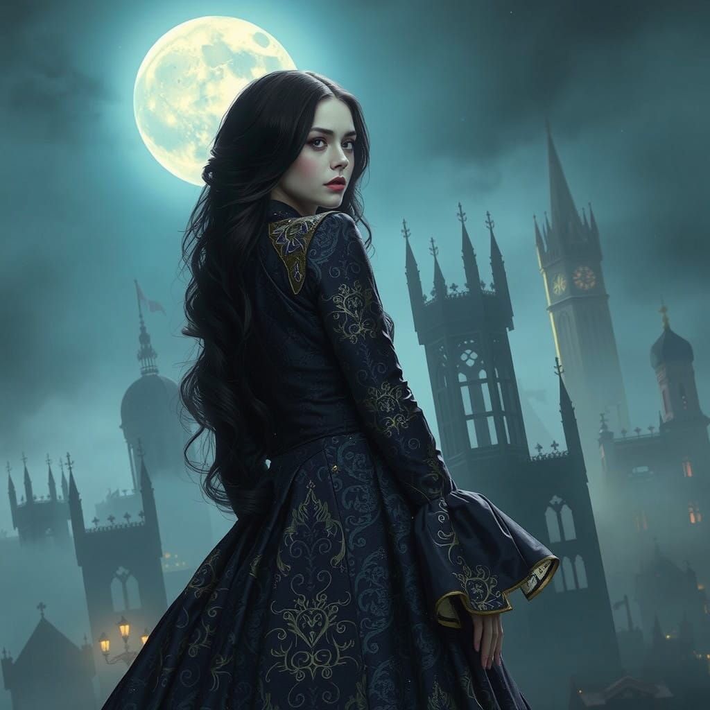 Gothic City Goddess in Moonlit Splendor