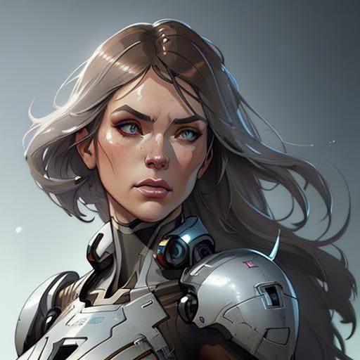Brunette Cyborg Portrait in Hyperdetailed Digital Art