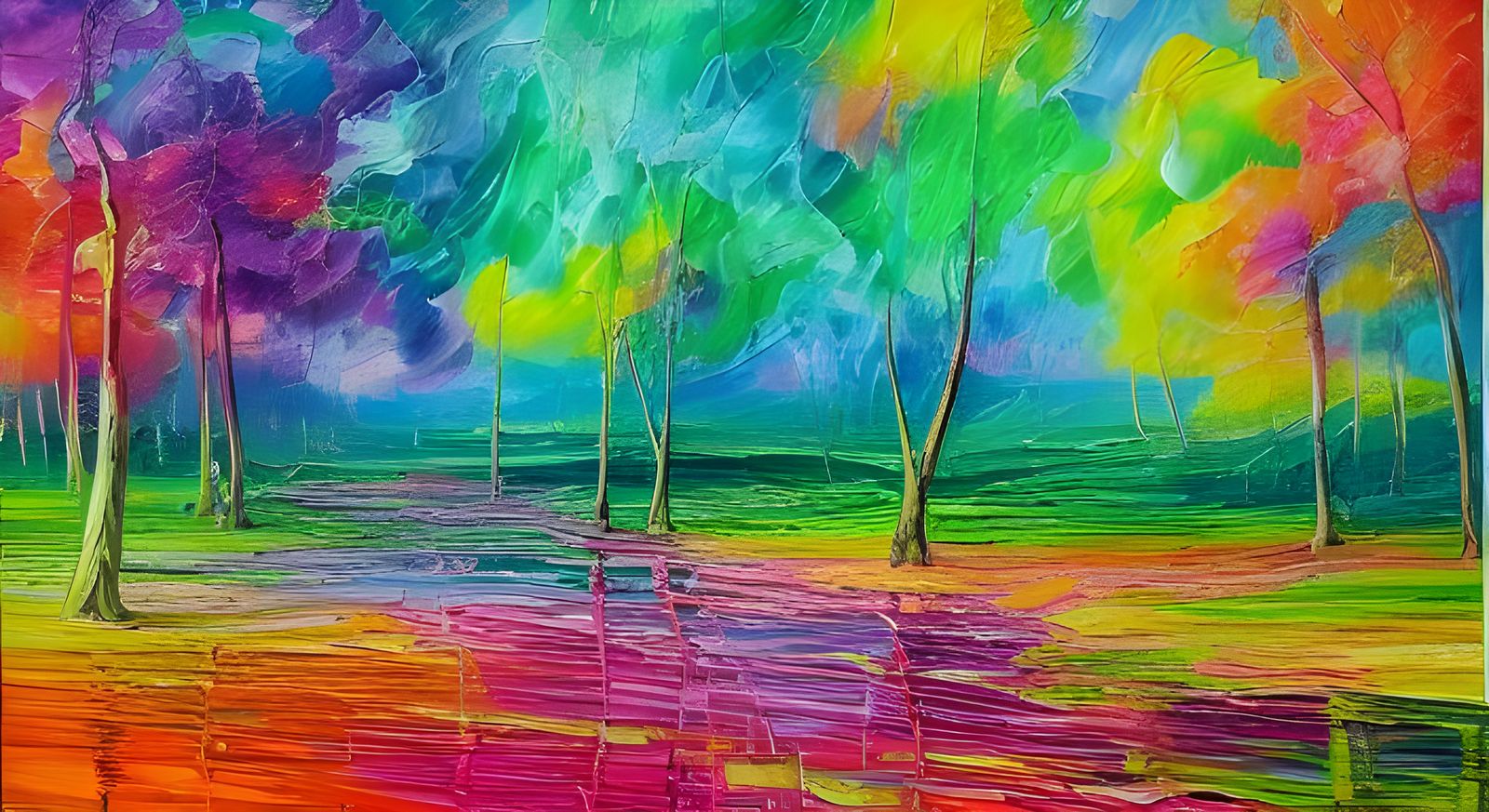 Pink-Orange-Green Landscape. airbrush art action painting im...
